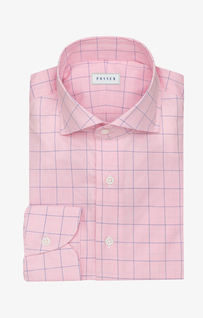 Thomas Mason Lightweight Two Ply 100/2 Egyptian Cotton Twill Pink Glencheck with Dark Blue Windowpane