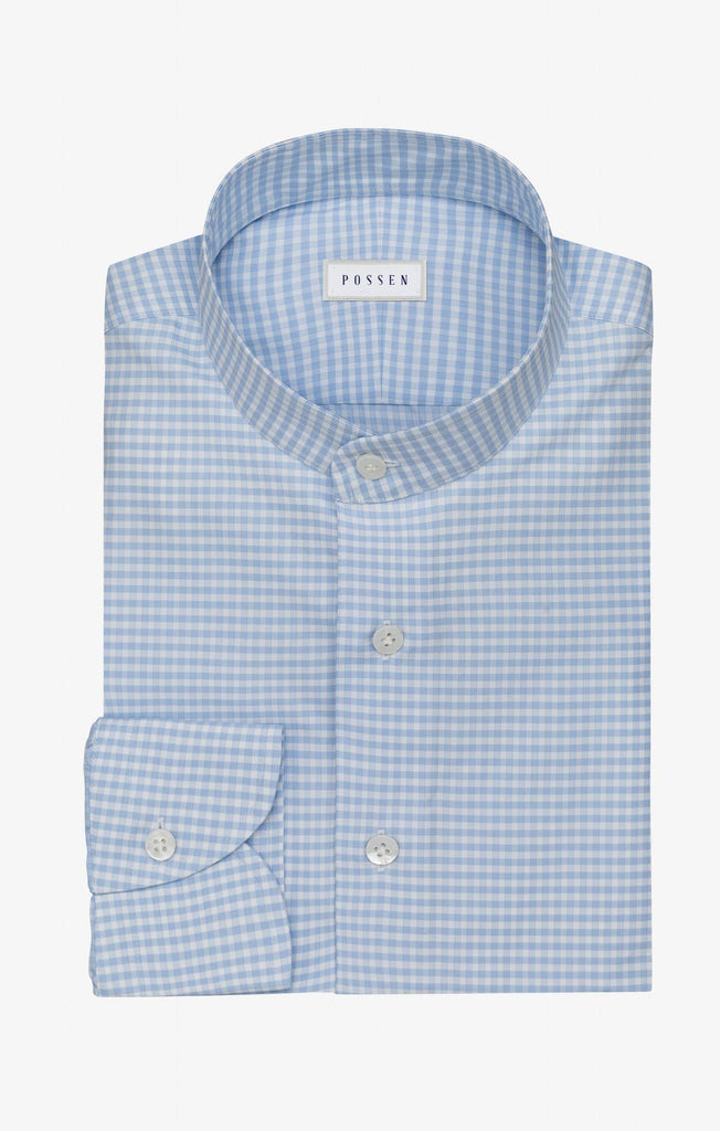 Thomas Mason Two Ply 100/2 Egyptian Cotton Royal Twill White with Light Blue Gingham Check