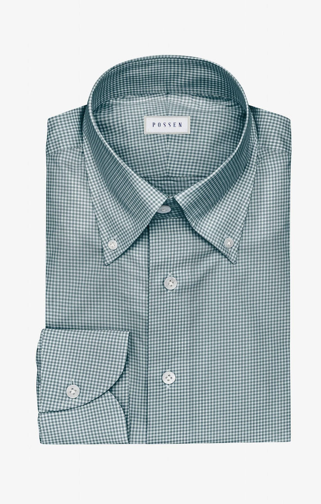 Thomas Mason Lightweight Egyptian Cotton Poplin White with Dark Green Micro Check