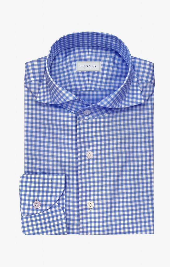 Thomas Mason Lightweight Egyptian Cotton Poplin White with Cornflower Blue Gingham Check