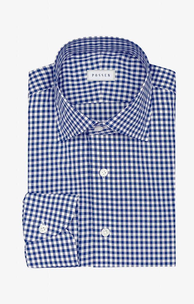 Thomas Mason Lightweight Egyptian Cotton Poplin White with Royal Blue Gingham Check