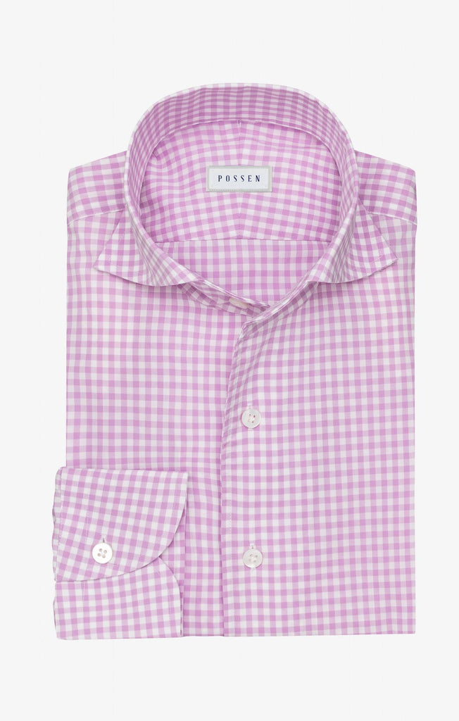 Thomas Mason Lightweight Egyptian Cotton Poplin White with Lilac Gingham Check