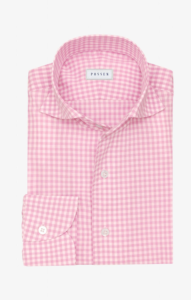 Thomas Mason White Cotton Poplin with Light Pink Gingham Check