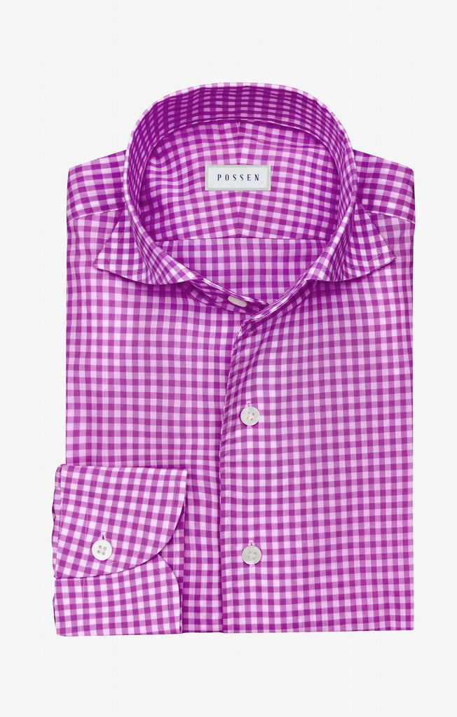 Thomas Mason Lightweight Egyptian Cotton Poplin White with Purple Gingham Check