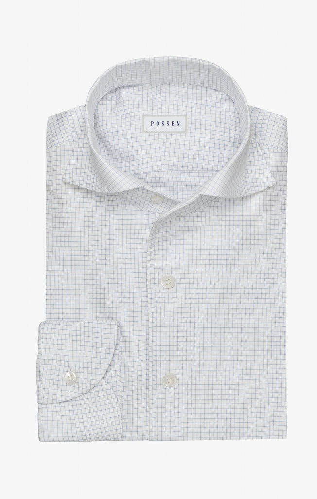 Thomas Mason Lightweight Two Ply 100/2 Egyptian Cotton Royal Twill White with Blue Graph Check
