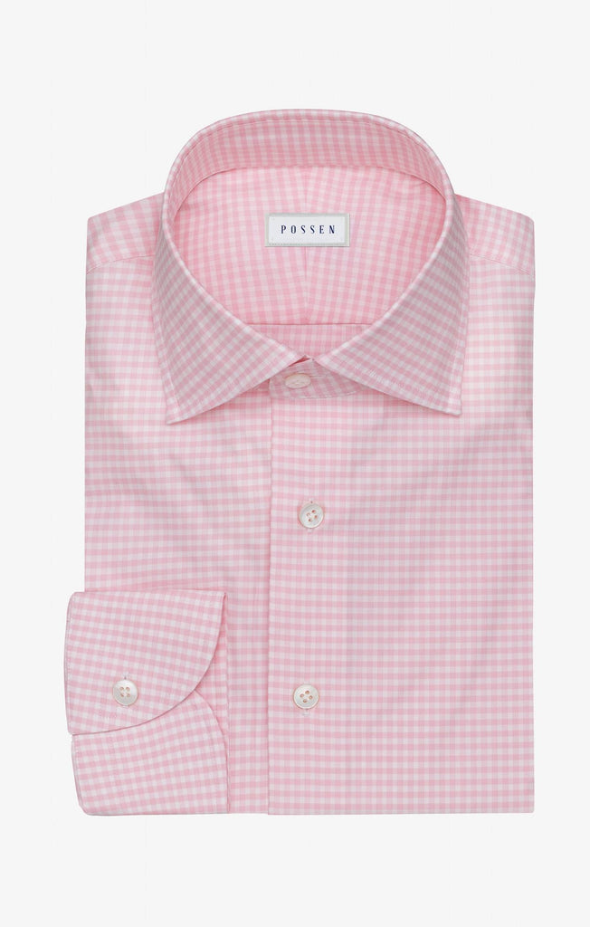 Thomas Mason Lightweight Two Ply 100/2 Egyptian Cotton Royal Twill White with Light Pink Gingham Check