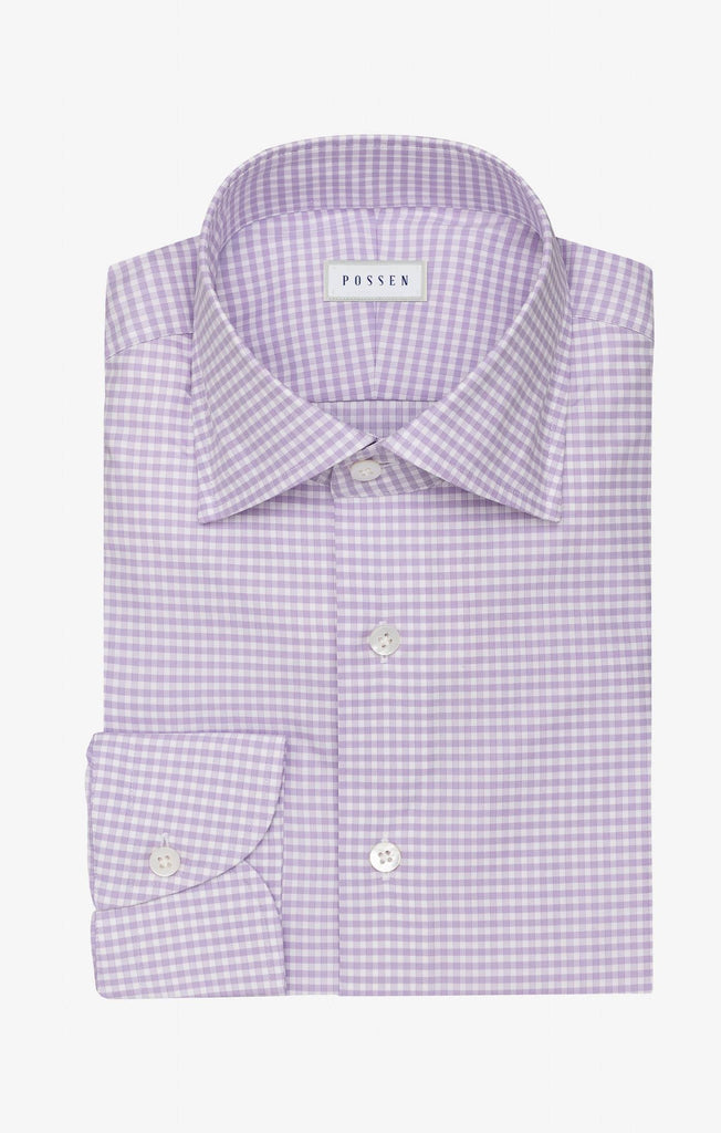 Thomas Mason Two Ply 100/2 Egyptian Cotton Royal Twill White with Soft Lilac Gingham Check