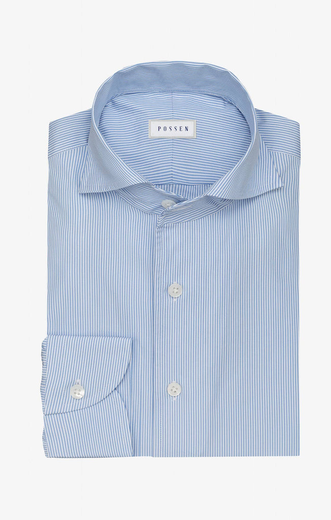 Thomas Mason Two Ply 100/2 Egyptian Cotton Poplin Light Blue Bengal Stripes