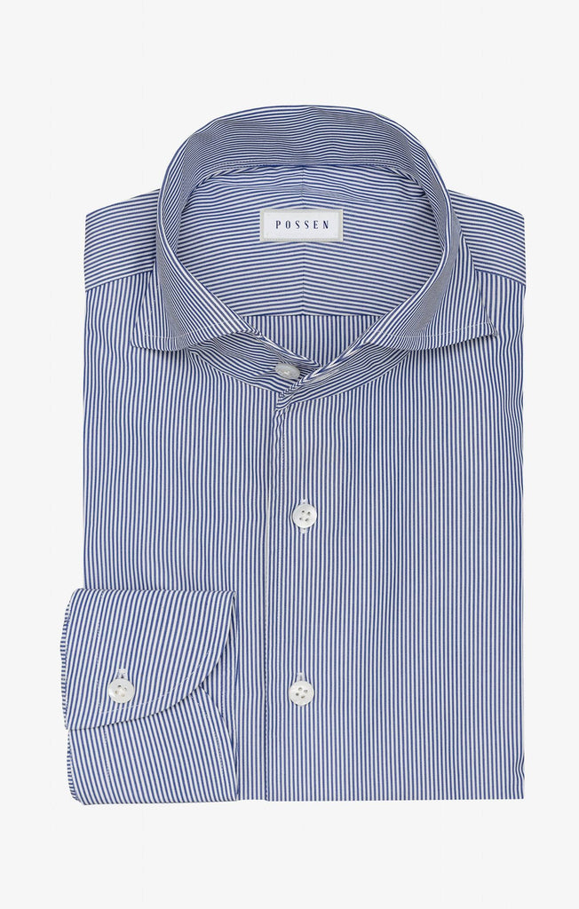 Thomas Mason Two Ply 100/2 Egyptian Cotton Poplin Royal Blue Bengal Stripes