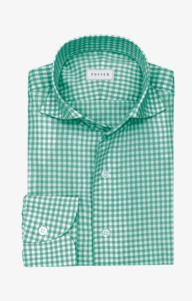 Thomas Mason Lightweight Egyptian Cotton Poplin White with Green Gingham Check
