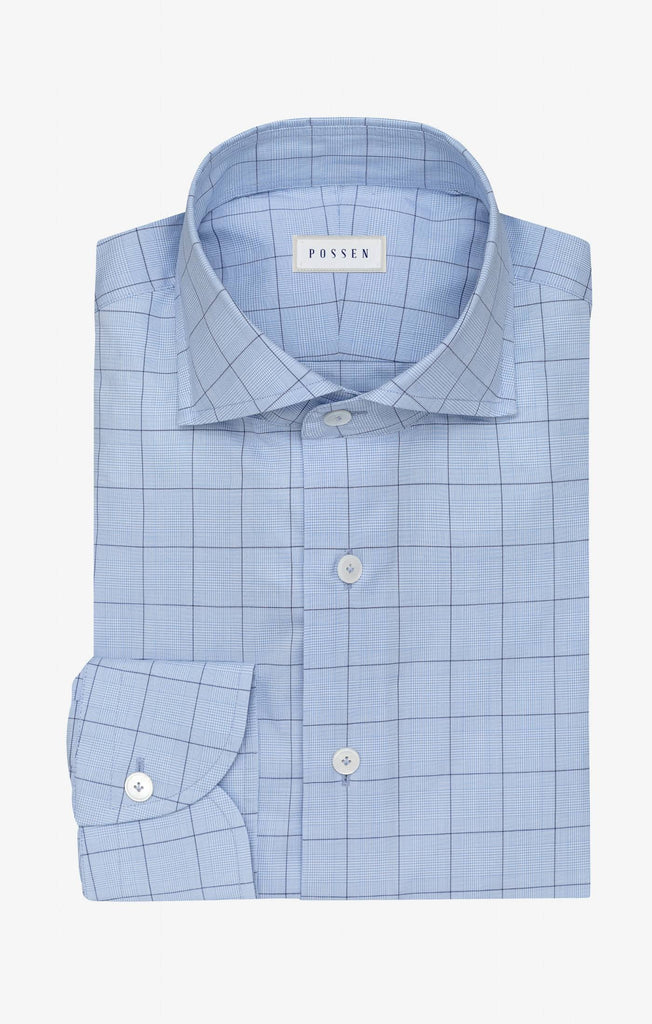 Thomas Mason Lightweight Two Ply 100/2 Egyptian Cotton Twill Light Blue Glencheck with Dark Blue Windowpane