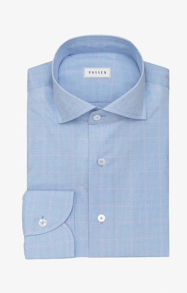 Thomas Mason Lightweight Two Ply 100/2 Egyptian Cotton Twill Blue Glencheck with Light Pink Windowpane