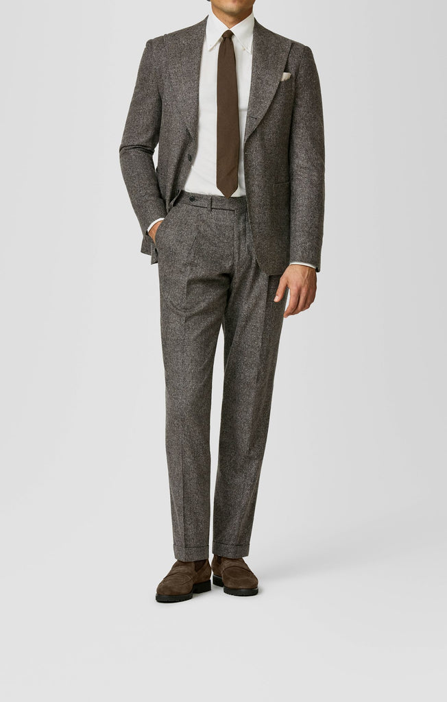 Zegna Cedar Brown Silk-wool-cashmere Glencheck W/ White Slubs