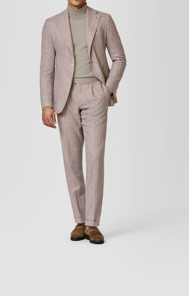 Ferla Pale Pink Stretch Alpaca-wool Blend W/ White Pin Stripes