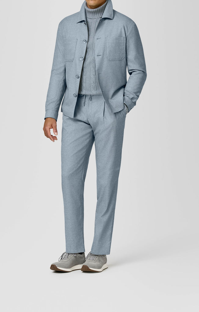 Carlo Barbera Light Blue Stretch Wool Blend Twill