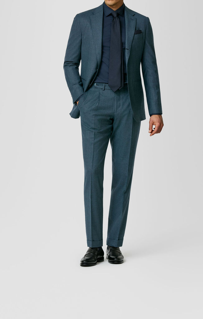 Petrol-midnight Blue Natural Stretch Wool Micro-effect