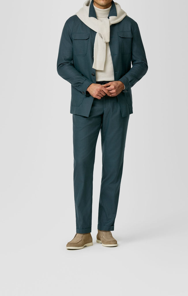 Carlo Barbera Petrol Stretch Wool Blend Twill