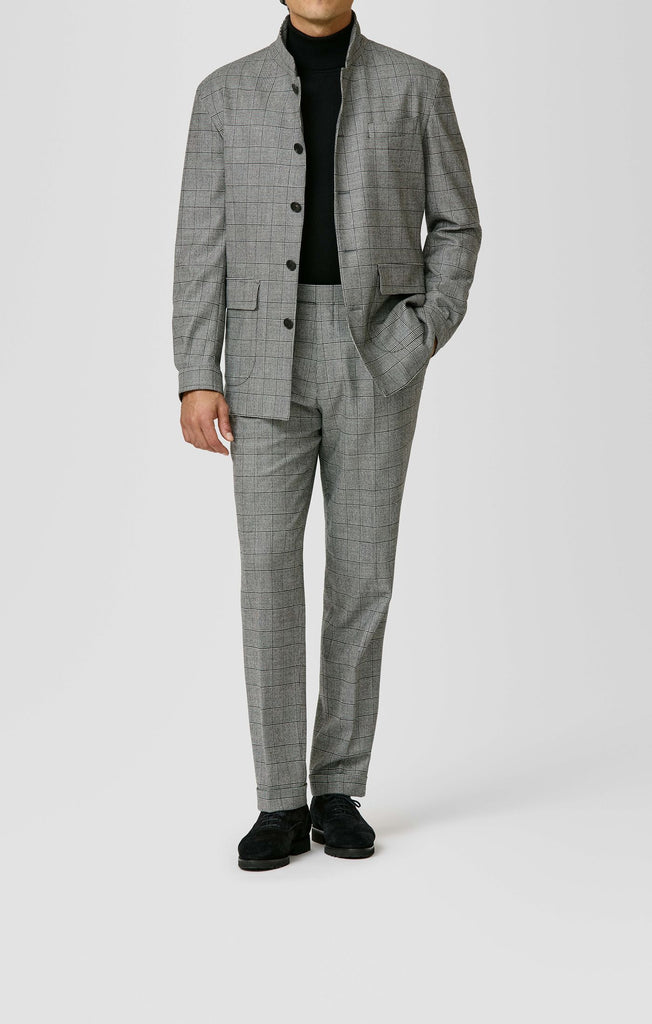 JERSELY Black & White Stretch Wool Glencheck