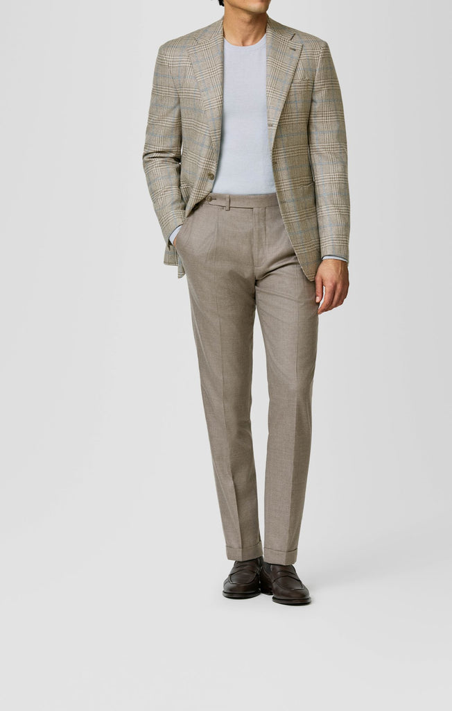 DREAM TWEED Ivory & Light Brown Wool & Silk Glencheck with Sky Blue Windowpane