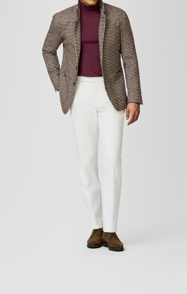 Ferla Maroon-ivory Stretch Wool-alpaca Blend Houndstooth