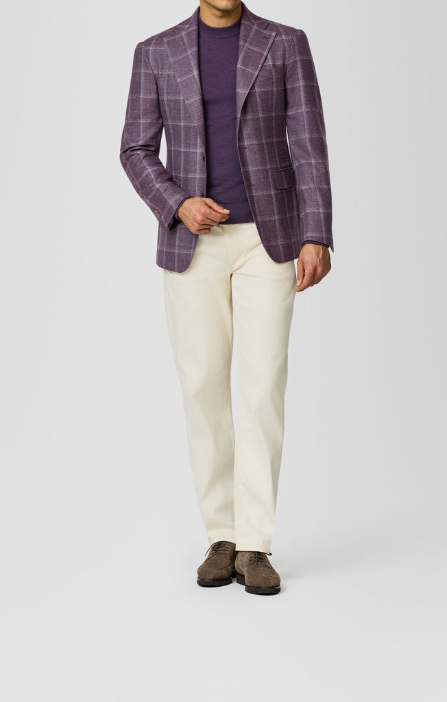 Delfino Purple Wool-silk-linen Sharkskin W/ Lavender Windowpane
