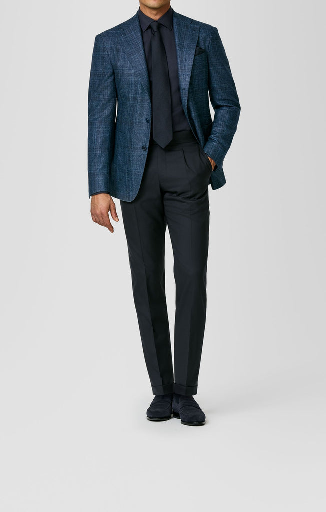 Neapolitan Blue Wool-silk-cashmere Glencheck