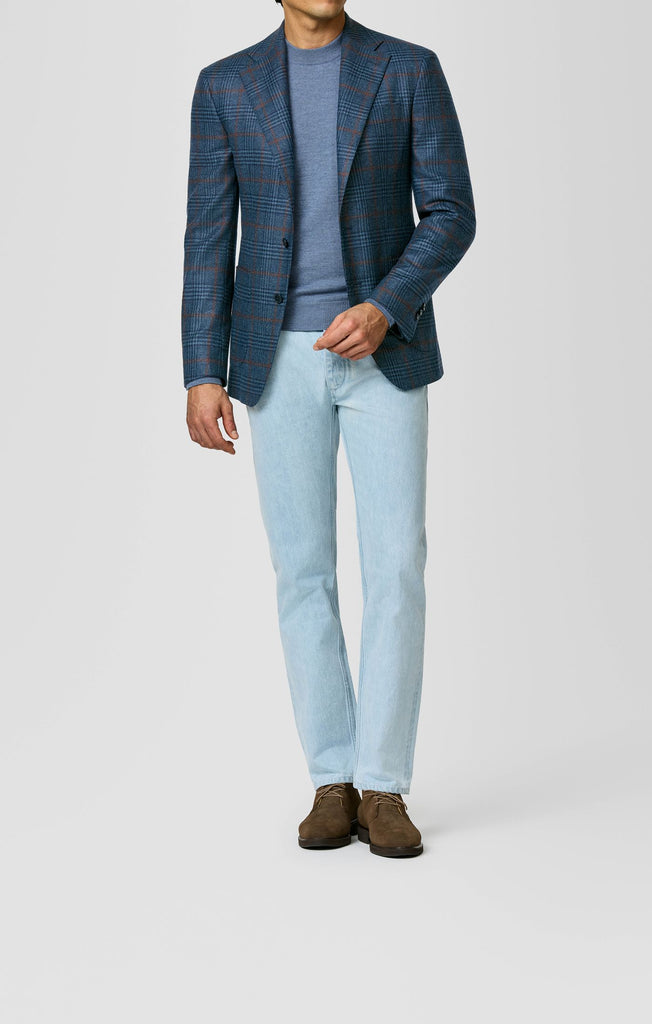 DREAM TWEED Dark Blue & Midnight Blue Wool & Silk Glencheck with Terracotta Windowpane