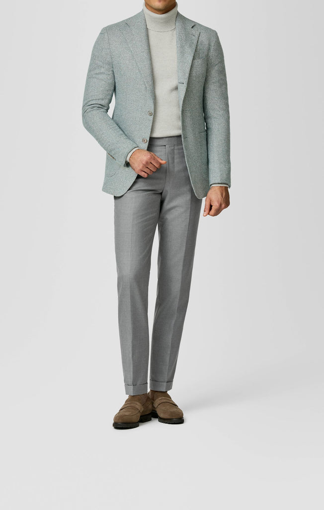 Ferla Mint Green-l.grey Alpaca-wool-cotton Blend Herringbone