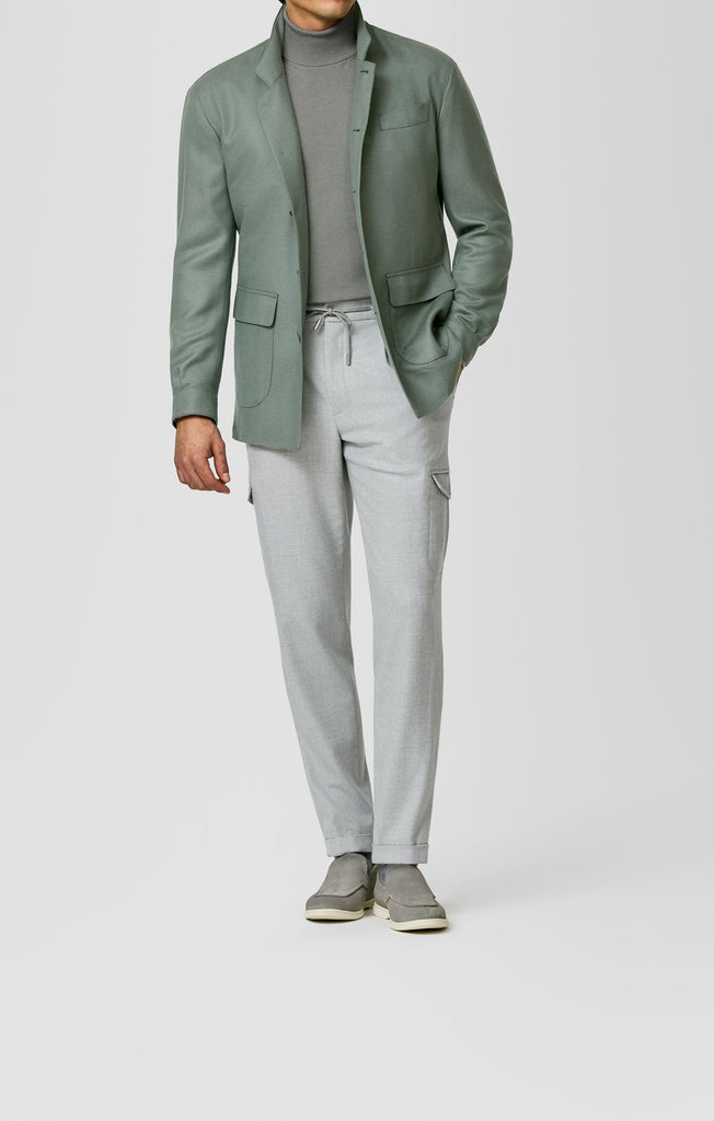 Carlo Barbera Dark Sage Natural Stretch Wool-silk Panama