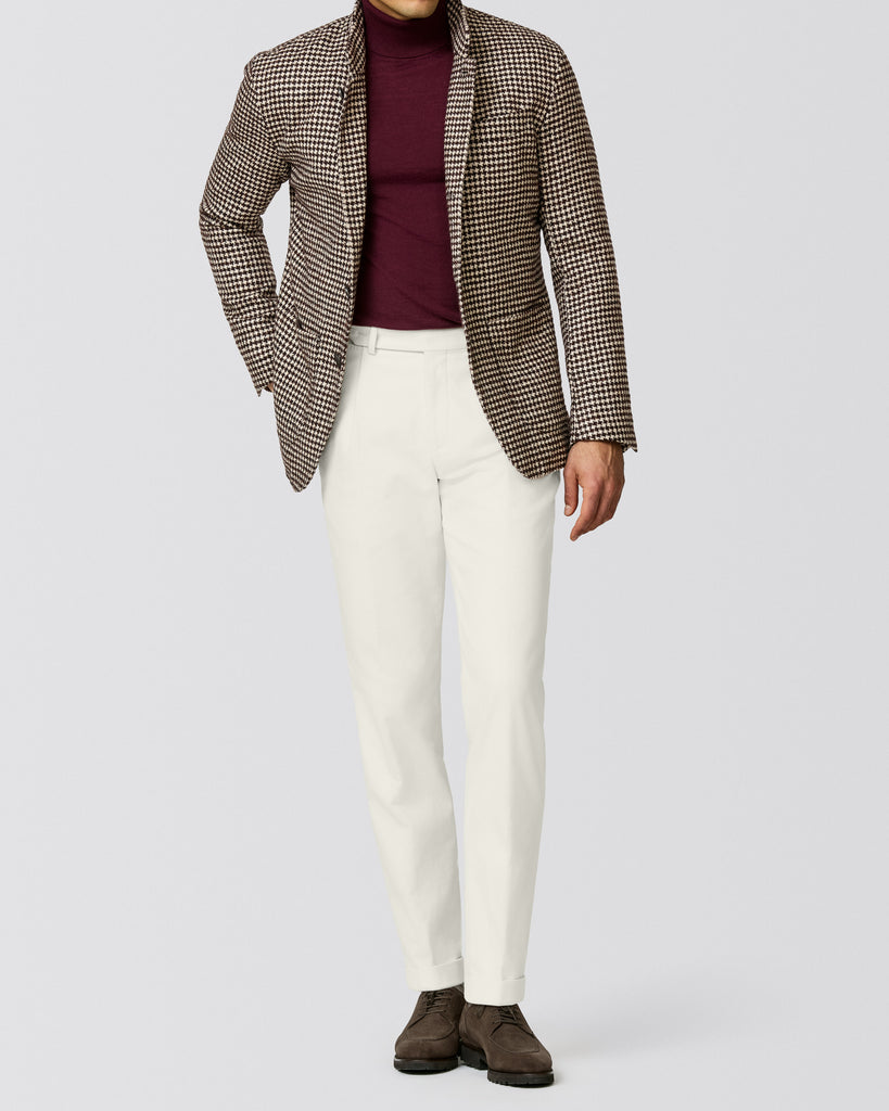 Maroon Houndstooth Look - jacket, turtle neck, trousers & penny loafers