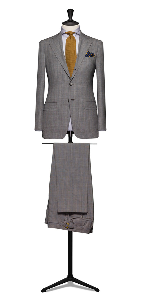 E. Thomas S130S Merino Wool Mid Grey Glencheck & Light Overcheck