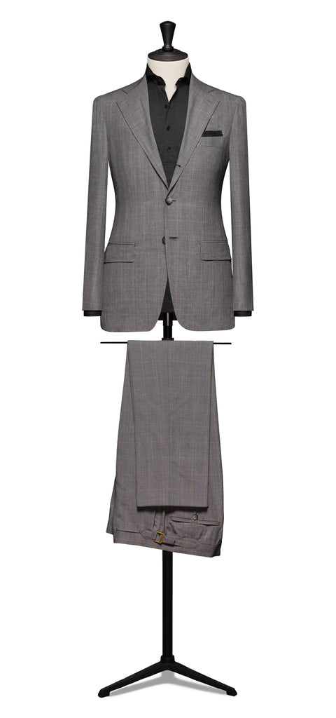 E. Thomas S130S Merino Wool Mid Grey Glencheck & Light Overcheck