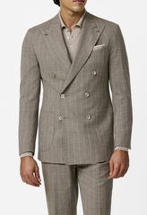 Loro Piana PECORA NERA Light Taupe Mélange Wool, Silk & Linen Plain Tropical Weave Plain Weavew with Ivory Pencil Stripes