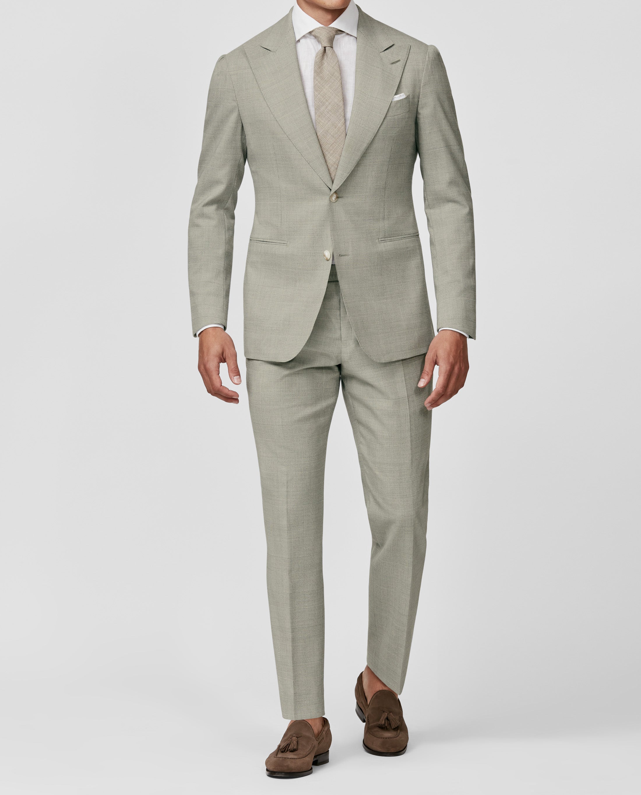 Drago Light Grey Stretch Doppio Ritorto Tropical Wool with Glencheck