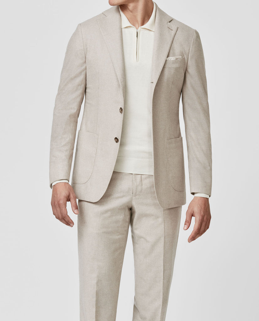 Carlo Barbera Ivory Sand Merino Wool & Cashmere Houndstooth