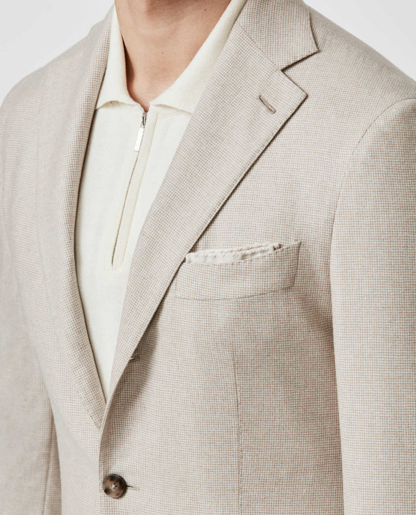 Carlo Barbera Ivory Sand Merino Wool & Cashmere Houndstooth