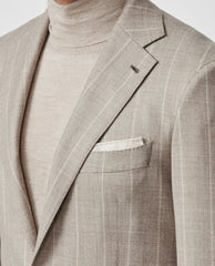 Loro Piana Oatmeal S120 Wool With Wide Sand Stripe