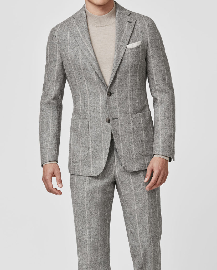 Ferla Tan Grey Alpaca & Linen Blend with Sand Chalk Stripe