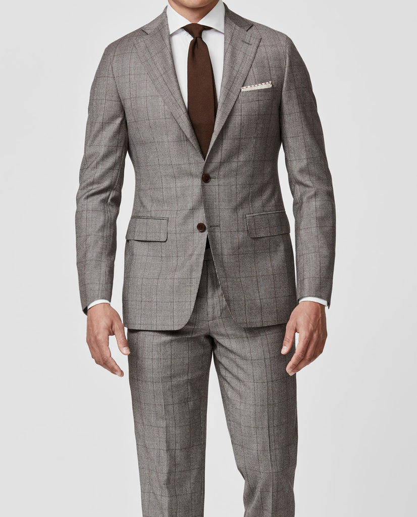 Reda Mixed Brown S130 Wool Glencheck With Tan Windowpane