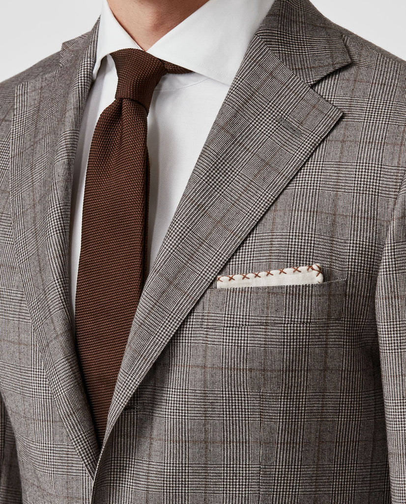 Reda Mixed Brown S130 Wool Glencheck With Tan Windowpane
