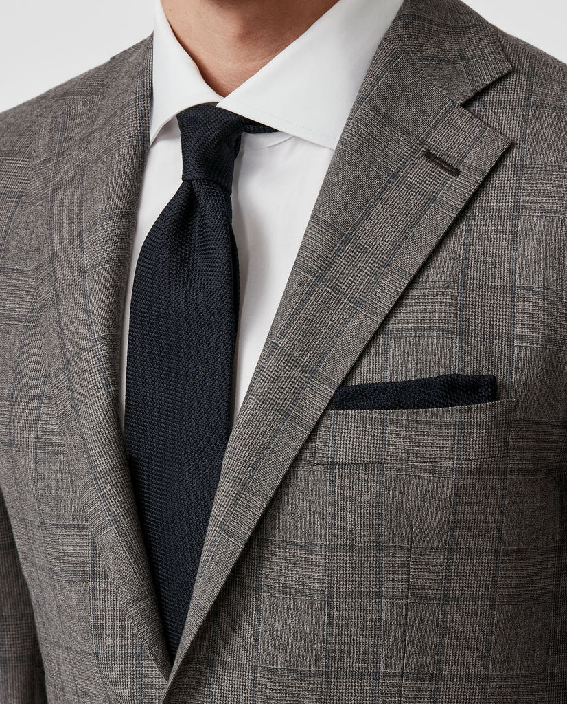 Tollegno 1900 Ash Brown Stretch Wool With Blue Detailed Glencheck