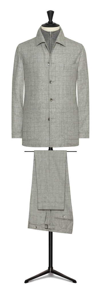 Carlo Barbera Smoke Grey Merino Wool & Cashmere With Tonal Glencheck