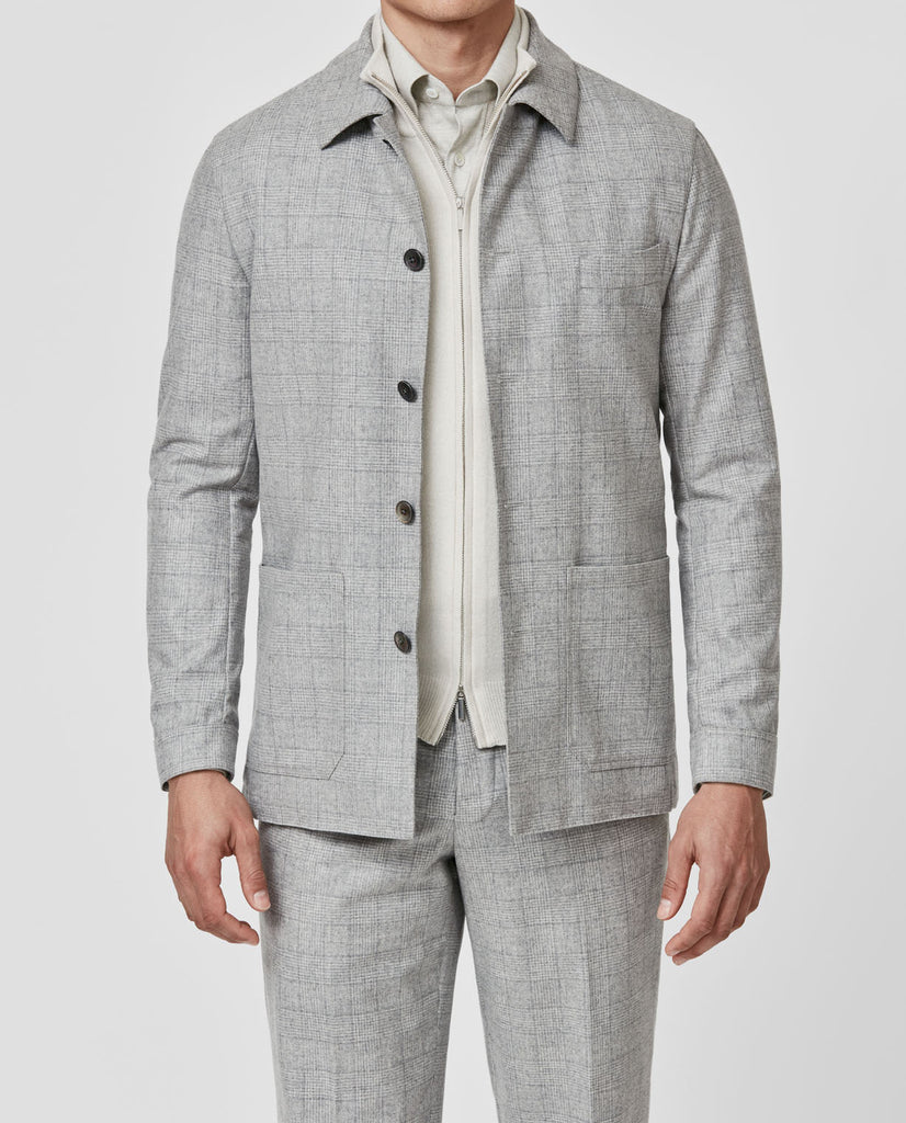 Carlo Barbera Smoke Grey Merino Wool & Cashmere With Tonal Glencheck