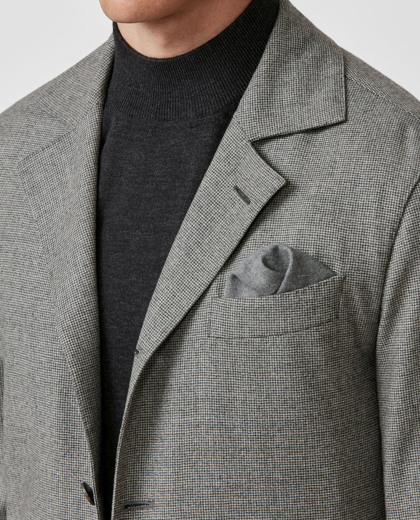 Drago Grey Natural Bi Stretch S130 Wool Flannel Houndstooth