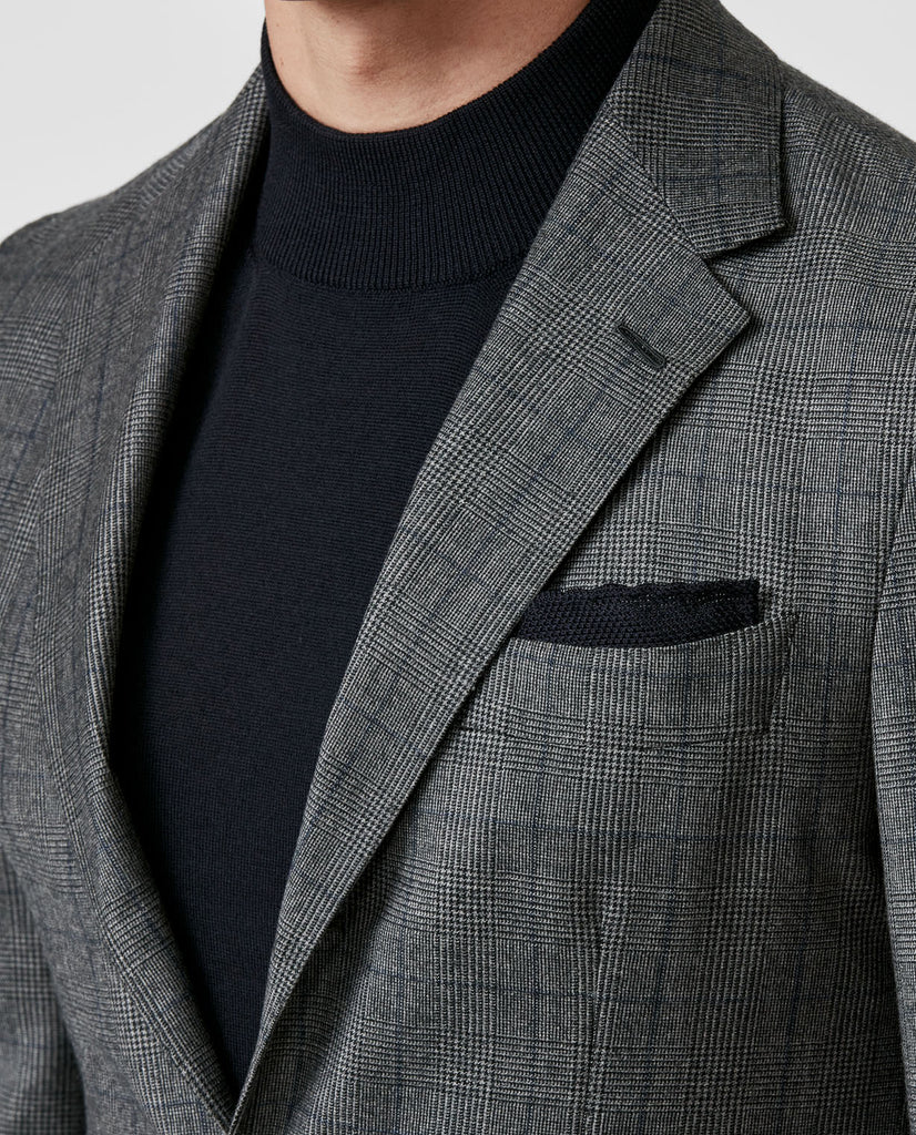 Reda Mid & Dark Grey S130 Wool Glencheck With Dark Blue Windowpane