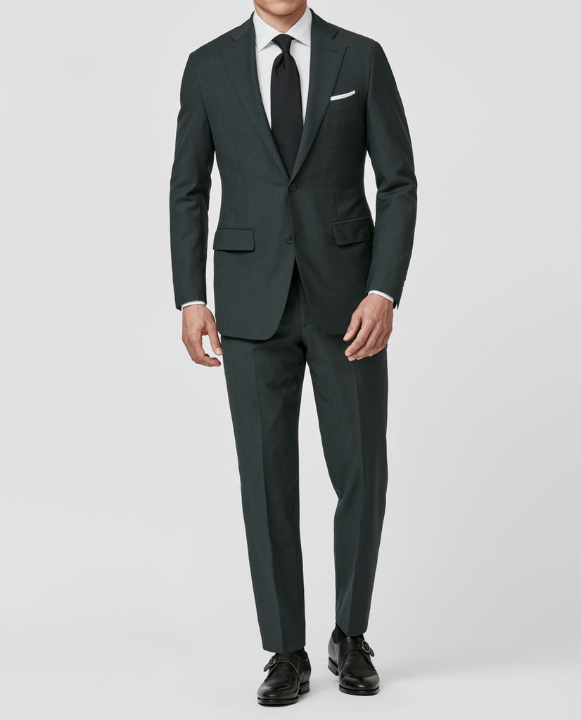 Loro Piana MOOVING Forest Green Stretch Wool with Micro Effect