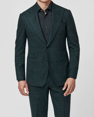 Loro Piana Bottle Green Natural Stretch S120 Merino Wool With Subtle Blue Glencheck