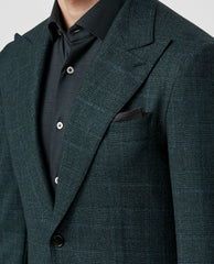 Loro Piana Bottle Green Natural Stretch S120 Merino Wool With Subtle Blue Glencheck