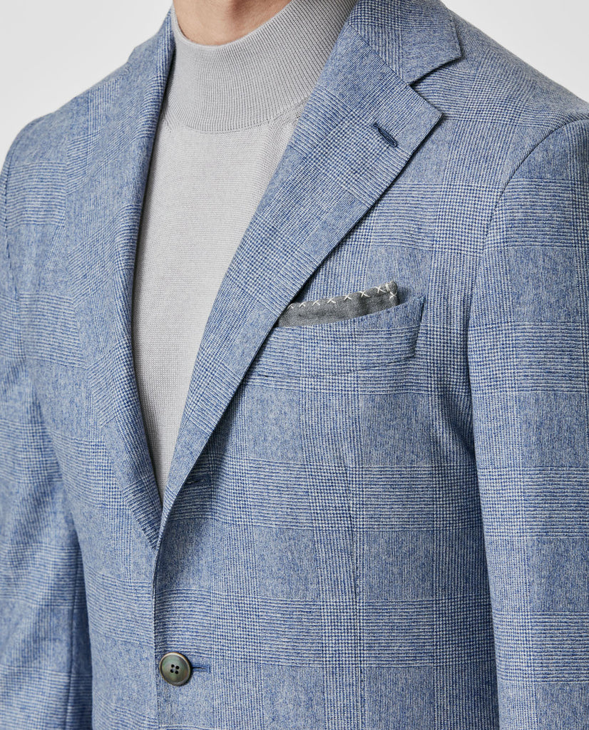 Carlo Barbera Light Blue Merino Wool & Cashmere With Glencheck