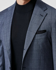 Reda Dark Slate Blue S130 Wool Glencheck With Dark Blue Windowpane